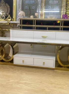 简约小户型轻奢岩板大理石餐边柜餐厅储物柜家用茶几不锈钢台面