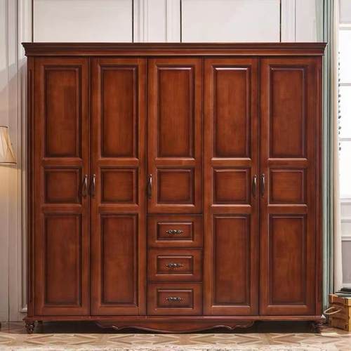 美式全实木大衣柜家用卧室乡村简约复古原木三门四门五门橡木柜子 - 图1