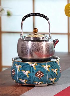 莺歌烧电陶炉静音迷你烧水煮茶器银壶铁壶蒸煮壶煮茶静音家用煮茶