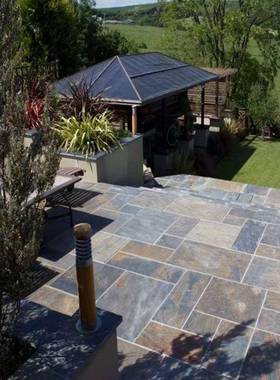 黄锈色青石板庭院地砖花园露台户外民宿地铺石天然仿古文化石材