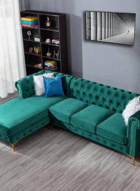 美式轻奢丝绒布艺转角贵妃沙发小户型现代简约客厅L型北欧组合