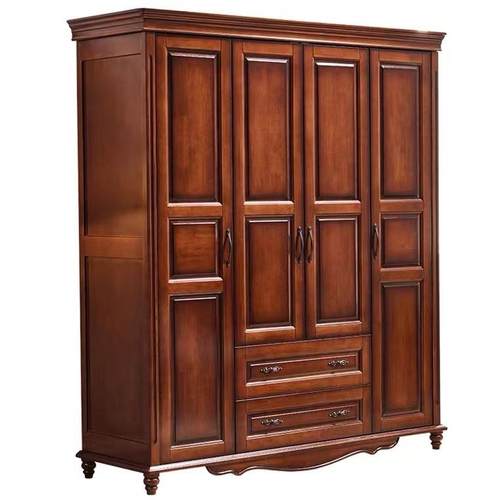 美式全实木大衣柜家用卧室乡村简约复古原木三门四门五门橡木柜子 - 图2