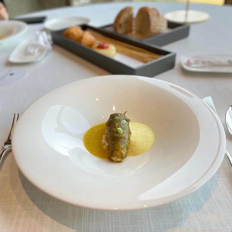 酒店中厨餐具圆形斗笠小脚盘冷菜创意意境菜盘融合菜中式特色会所,淘宝优惠券,粉丝福利购,淘宝优惠卷