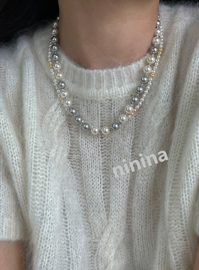 NININA双层缠绕混彩珍珠项链