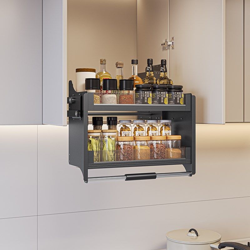 厨房吊柜升降拉篮橱柜下拉式调味拉篮顶柜上下缓冲伸缩调料置物架,淘宝优惠券,粉丝福利购,淘宝优惠卷