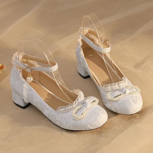 新中式国风女童汉服鞋古装儿童高跟鞋公主走秀女孩配旗袍鞋子白色 - 图3