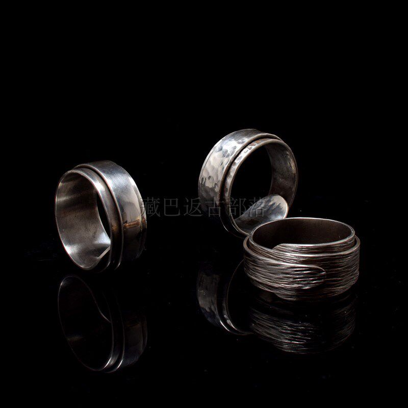 手工纯银戒指男复古百搭双层单身指环定制食指戒 - 图1