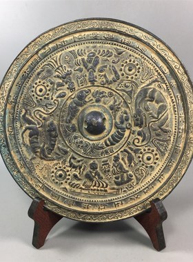 纯铜大号仿古做旧铜镜老镜子工艺品摆件家居玄关卧室装饰影视道具