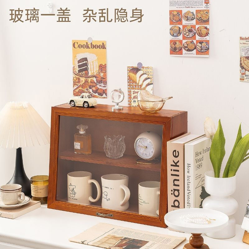 复古实木翻盖亚克力两层桌面化妆品收纳盒手办展示柜盲盒杯子厨房,淘宝优惠券,粉丝福利购,淘宝优惠卷