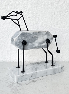 大理石动物时钟玄关玉石装饰摆件