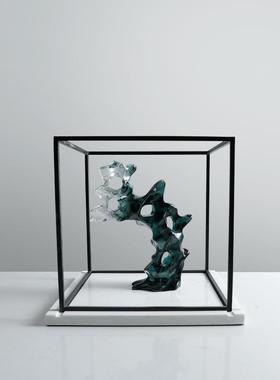 新中式创意大理石底座金属框架抽象树脂摆件样板房书房艺术装饰品