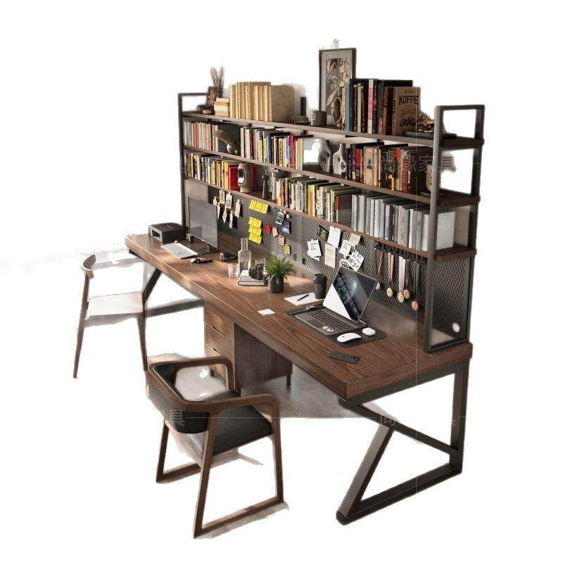 loft实木双人书桌书架一体家用长条桌子工作台书房靠墙学习电脑桌,淘宝优惠券,粉丝福利购,淘宝优惠卷