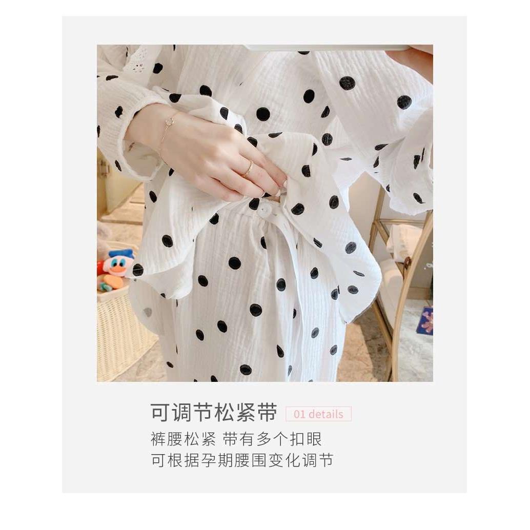 圆点泡泡棉纱布和服纯棉月子服孕妇睡衣夏季薄款产后哺乳套装长袖-图2