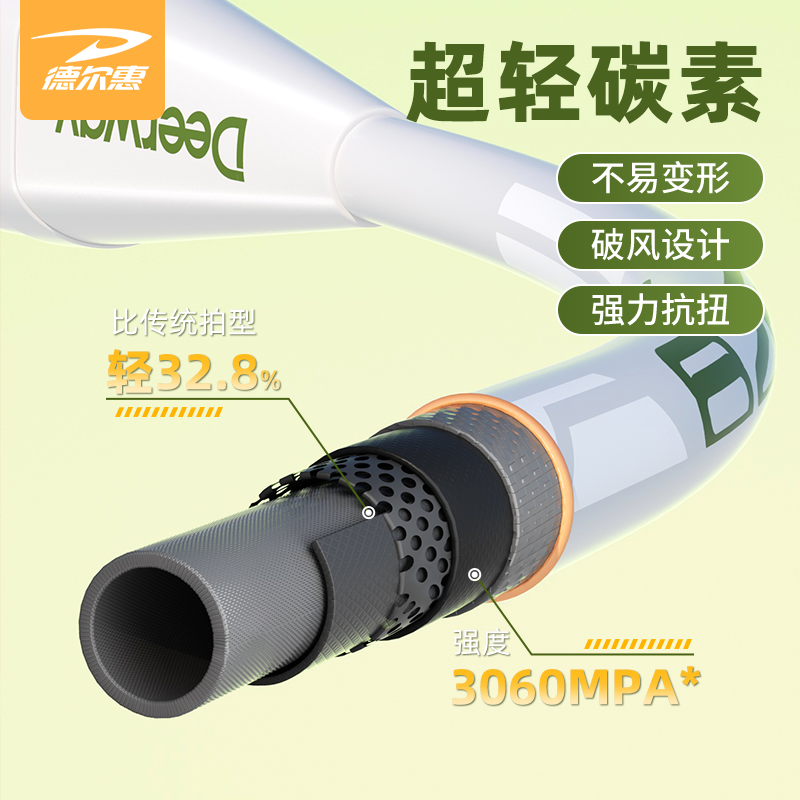 德尔惠羽毛球拍正品全碳素纤维成人儿童超轻耐打专业双拍情侣套装