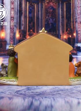 跨境供应商圣诞节LED灯马槽组摆件场景装饰节日礼品树脂工艺品