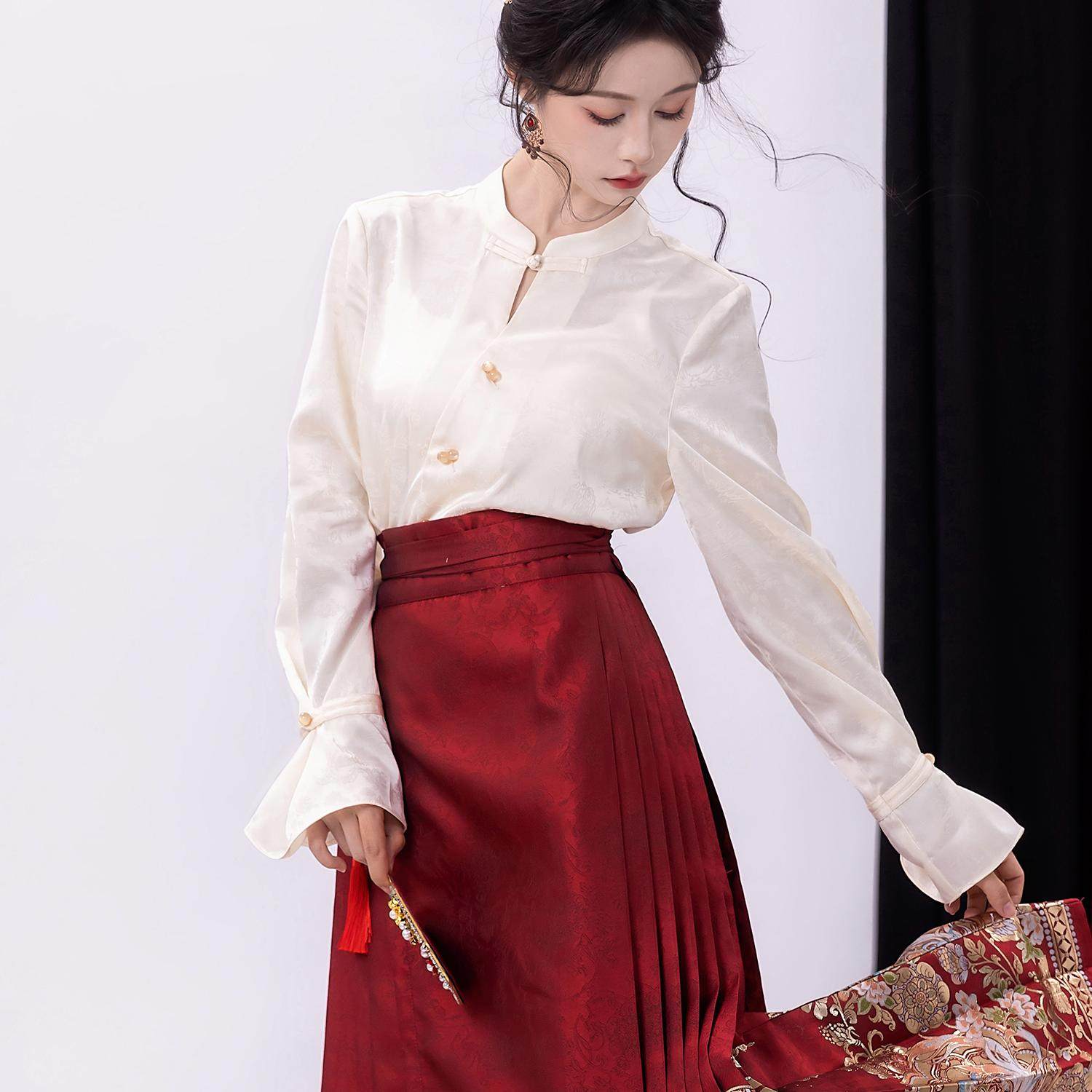 云涧山【如霜】配马面裙的上衣新中式改良盘扣衬衫女国风长袖衬衣,淘宝优惠券,粉丝福利购,淘宝优惠卷