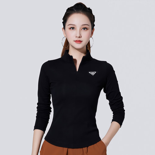 现代舞蹈练功服古典拉丁舞女上衣短长袖半高领摩登交谊国标舞服装 - 图2