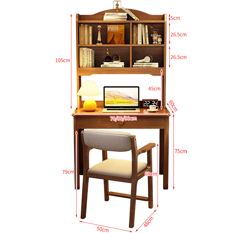 实木书桌书架一体单人电脑台式桌小户型儿童学生床边学习桌90长 - 图2