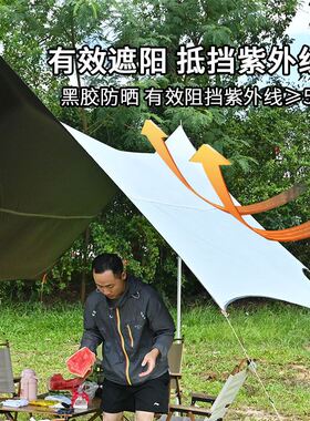 天幕野营帐篷八角全遮光蝶形黑胶天幕布厂家户外遮阳沙滩露营帐篷