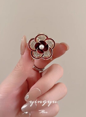 红色山茶花小抓夹女半扎发刘海夹