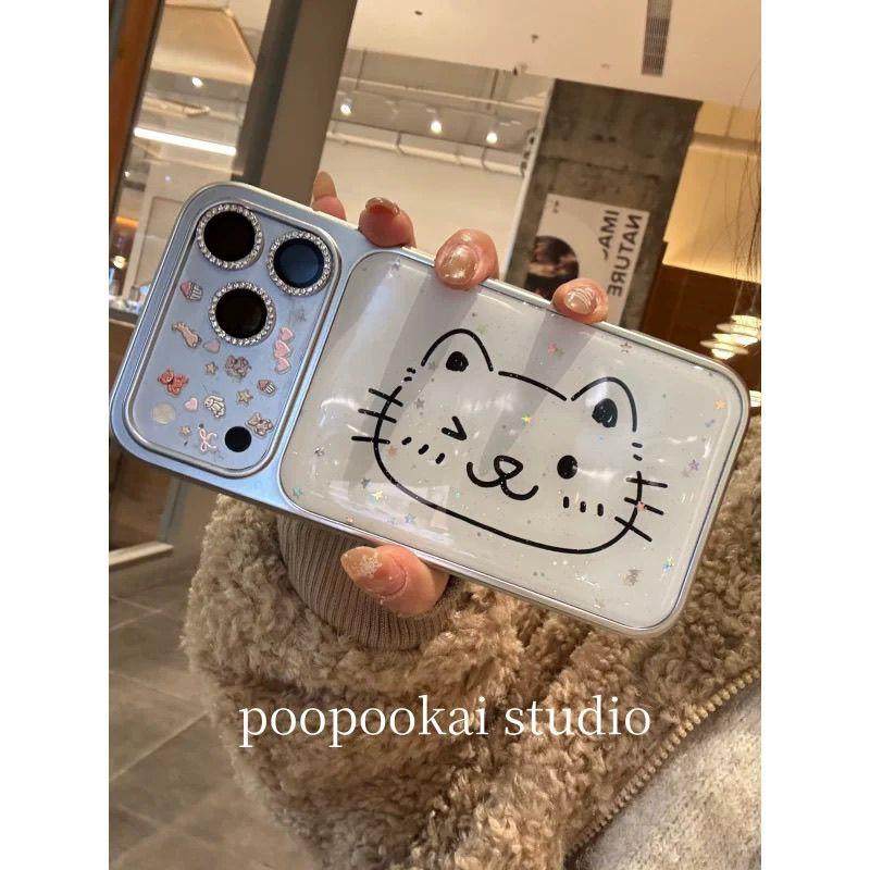 可爱白底绘画眨眼猫咪滴胶适用苹果17promax手机壳iphone16全包15,淘宝优惠券,粉丝福利购,淘宝优惠卷
