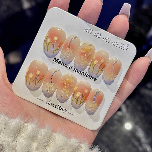 花丛间|美式甜心立体小花手工定制美甲郁金香锦簇手绘晕染穿戴甲 - 图1