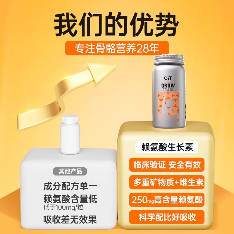 【自营】OST美国进口乐力钙赖氨酸生长素儿童青少年成长钙片60粒