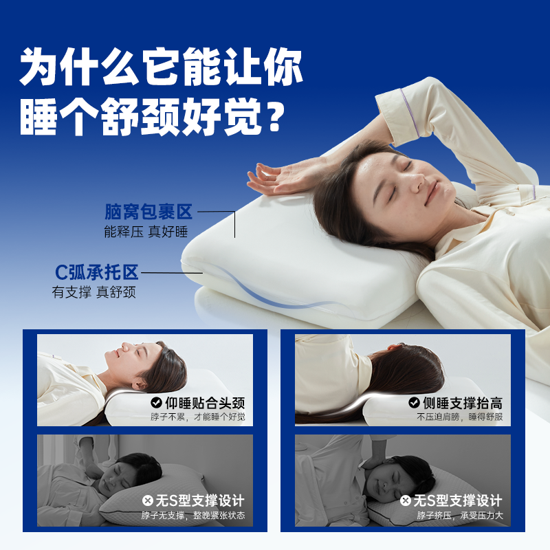温眠安睡S舒颈枕记忆棉枕头酒店家用枕芯抗菌平枕,淘宝优惠券,粉丝福利购,淘宝优惠卷