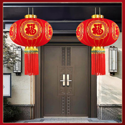 2026灯笼新款过年春节植绒大红灯笼阳台户外大门口一对装饰吊宫灯 - 图3