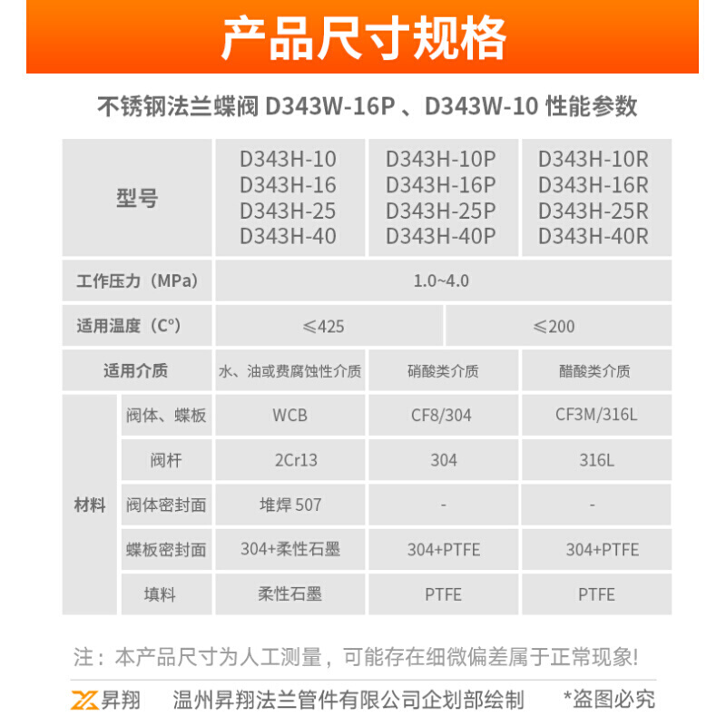 铸钢法兰蝶16C-16P蝶D343H80304W硬密封不锈钢 DN50涡轮/|/ - 图1