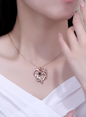 一百种语言我爱你投影项链女简约母子连心锁骨链送妈妈母亲节礼物