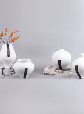 新中式简约白色陶瓷花瓶摆件样板房售楼处酒店软装饰品陈列柜摆设