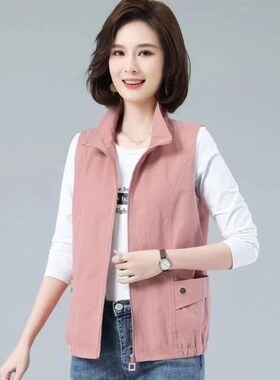 春装韩版立领短款马夹女外穿坎肩背心中年妈妈宽松百搭无袖薄外套