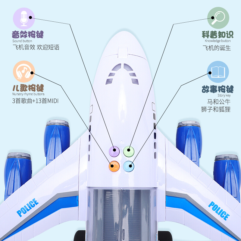 3-8岁儿童益智惯性收纳飞机电动滑行客机玩具儿歌音乐故事合金车 - 图2