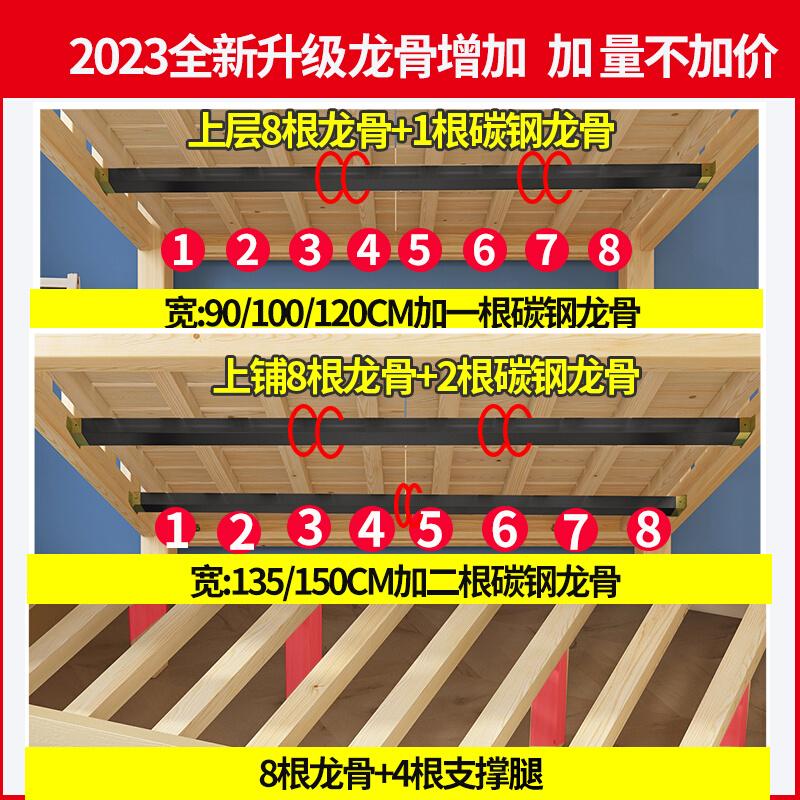 全实木高低床家用小户型上下床儿童高低床带梯柜宿舍双层床