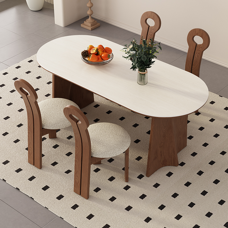 明匠轩家居2025年新款复古风北欧岩板长方形餐桌椅组合家用餐厅桌 - 图0