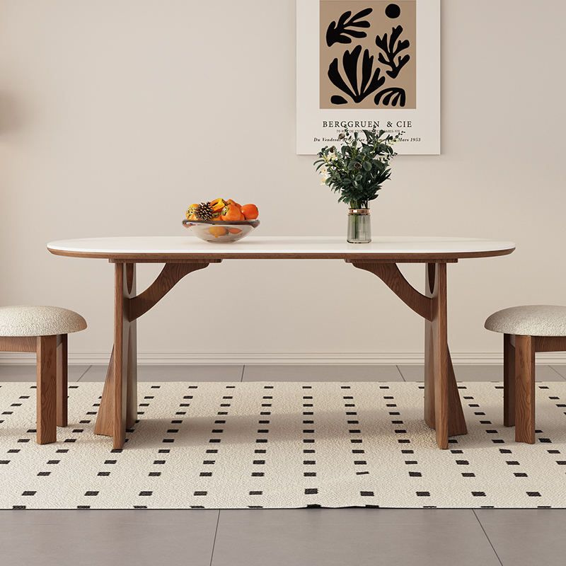 明匠轩家居2025年新款复古风北欧岩板长方形餐桌椅组合家用餐厅桌 - 图2