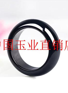 高端冰种黑曜石戒指女款小众墨玉