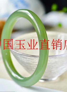 和田玉青海料冰种晴水浅湖水绿细圆条手镯青白玉圆条少女款玉镯子