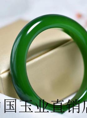 高端和田玉色碧玉正圈手镯正品青海料玉镯子外蒙料菠菜绿阿富汗玉