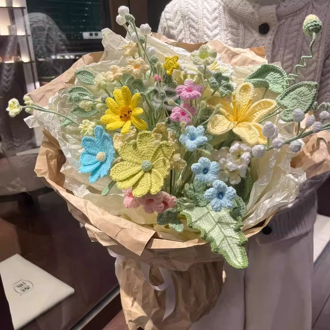 手工编织花束diy材料包雪妃尔毛线钩织玫瑰花送女朋友闺蜜礼物,淘宝优惠券,粉丝福利购,淘宝优惠卷