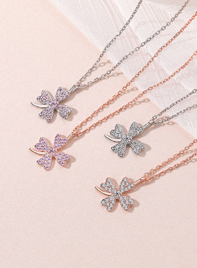 幸运四叶草银项链女锁骨链ins风纯银潮气质韩版简约颈链925足银