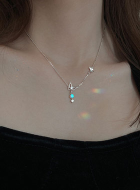 24年新款s925纯银月光石蝴蝶清泉吊坠项链女小众设计感网红锁骨链