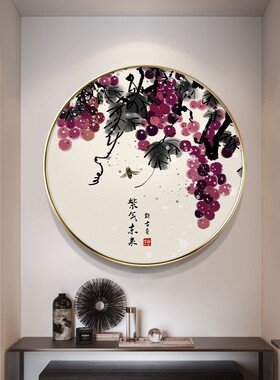 色巧新中式圆形装饰画玄关餐厅客厅茶室挂画禅意走廊卧室床头壁画