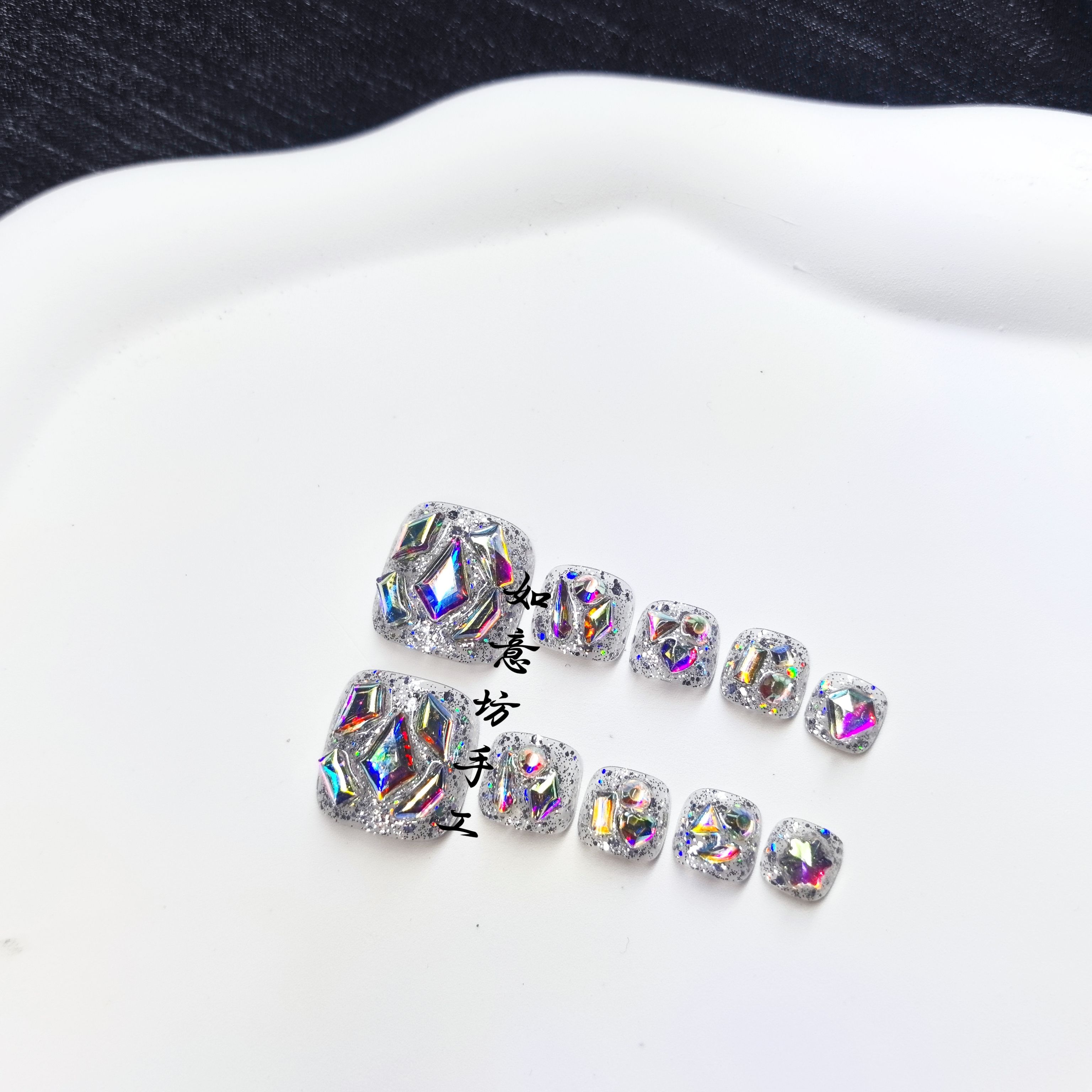 星际漫步/纯手工穿戴甲爆闪炫彩满钻脚指甲辣妹美甲贴片脚足甲ins - 图0