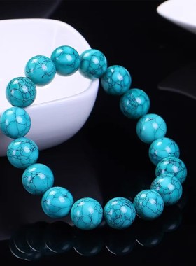 深绿色蓝色网花铁线绿松石手链 高瓷I铁线纹绿松石手串饰品