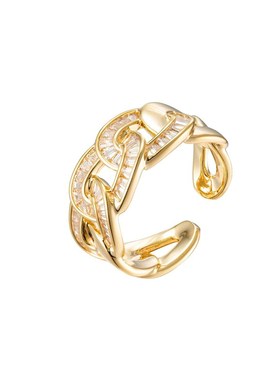 冷淡风开口戒指链条形戒子圈镶锆石高级感指环个性时尚气质食指戒