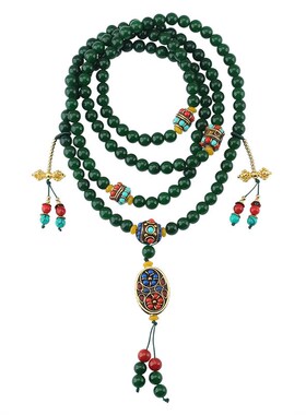 长款国风斜挎链碧绿圆珠串珠项链新中式流苏挂坠毛衣链百搭民族风