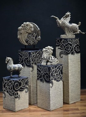 青石仿古a底座祥云展示柱落地摆件人造石柱中式庭院造景室内外禅