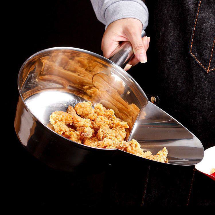 不锈钢鸭嘴勺打包盆鸡排炸鸡拌料鸡柳薯条铲子搅拌盆装袋工具商用,淘宝优惠券,粉丝福利购,淘宝优惠卷